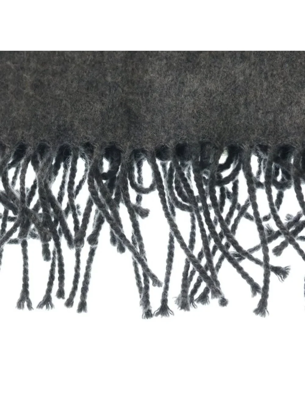 Hermes Logo Embroidery Cashmere Fringe Scarf Gray